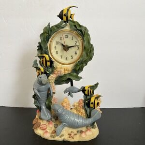 Nautical Manatee Sea Life Desk Clock Resin Coral Reef Tropical Coastal Decor